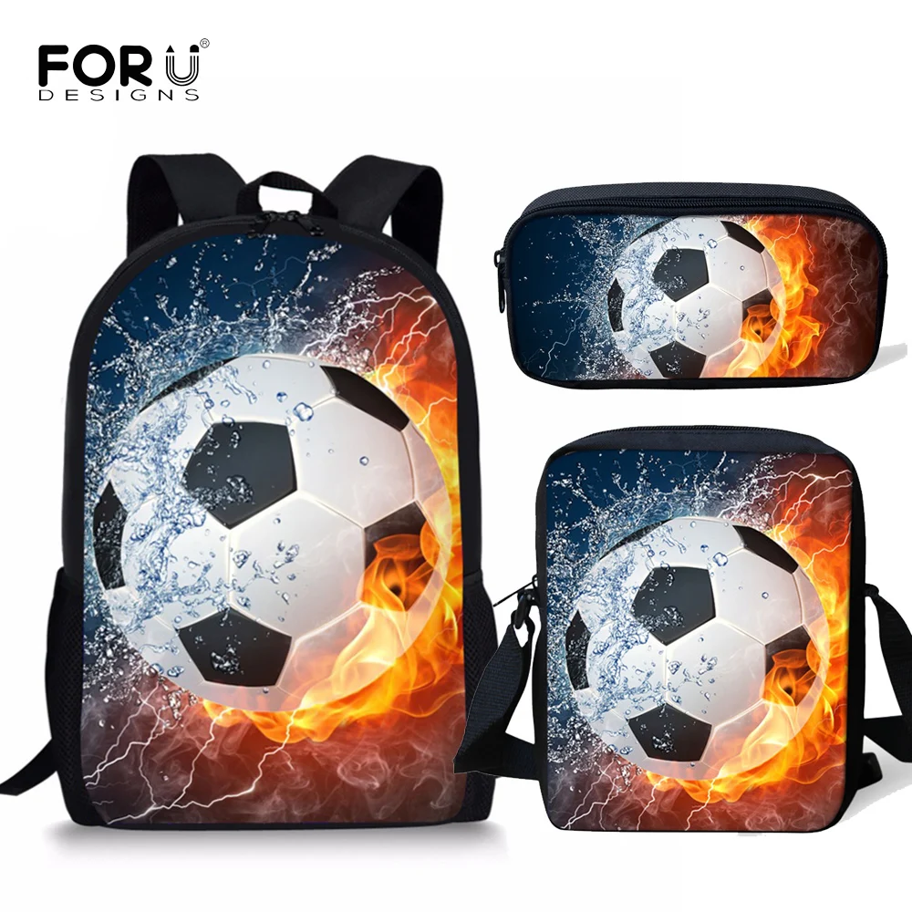 FORUDESIGNS/детей школьные ранцы для мальчиков 3D Льда и Огня Soccerly/Ножной Мяч Узор ортопедический Рюкзак Детские книжные сумки 3 шт./компл