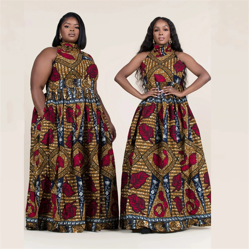 Африканские платья для женщин новинка 2020 года Макси Платье с лямкой на шее без