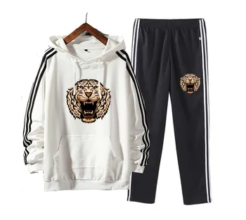 

Men Hooded Strips Colors Sport Tracksuit Coat Jacket Trousers Pants Suit Outfit 2PC Tiger