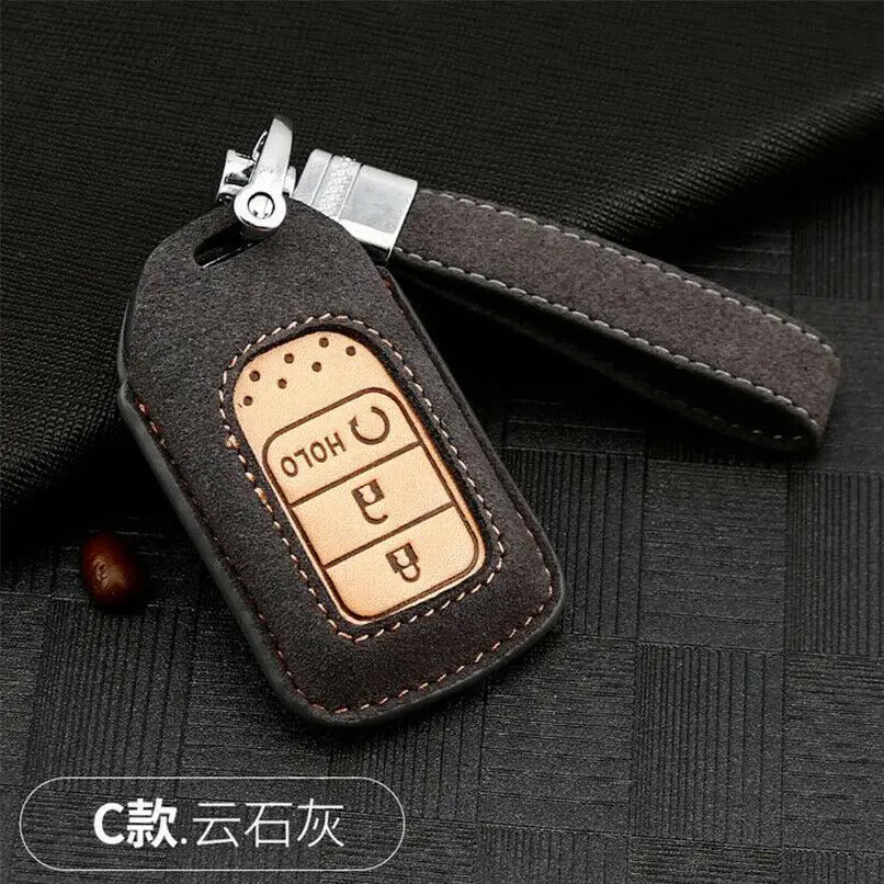Type C - Deep Gray Замшевый кожаный чехол для ключей автомобиля, защитный брелок для Honda Accord Vezel Civic Pilot - Название цвета: Type C - Deep Gray
