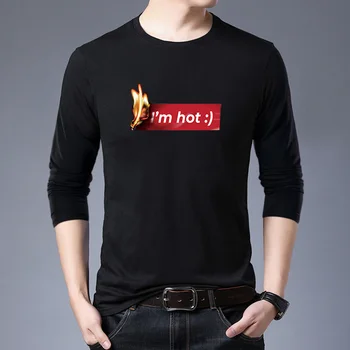 

Tonlion Men's T-shirt I'm Hot Printed Cotton Camisa Hombre Long Sleeves Shirt T Shirt Men for Boys Men Tshirt Off White Shirts