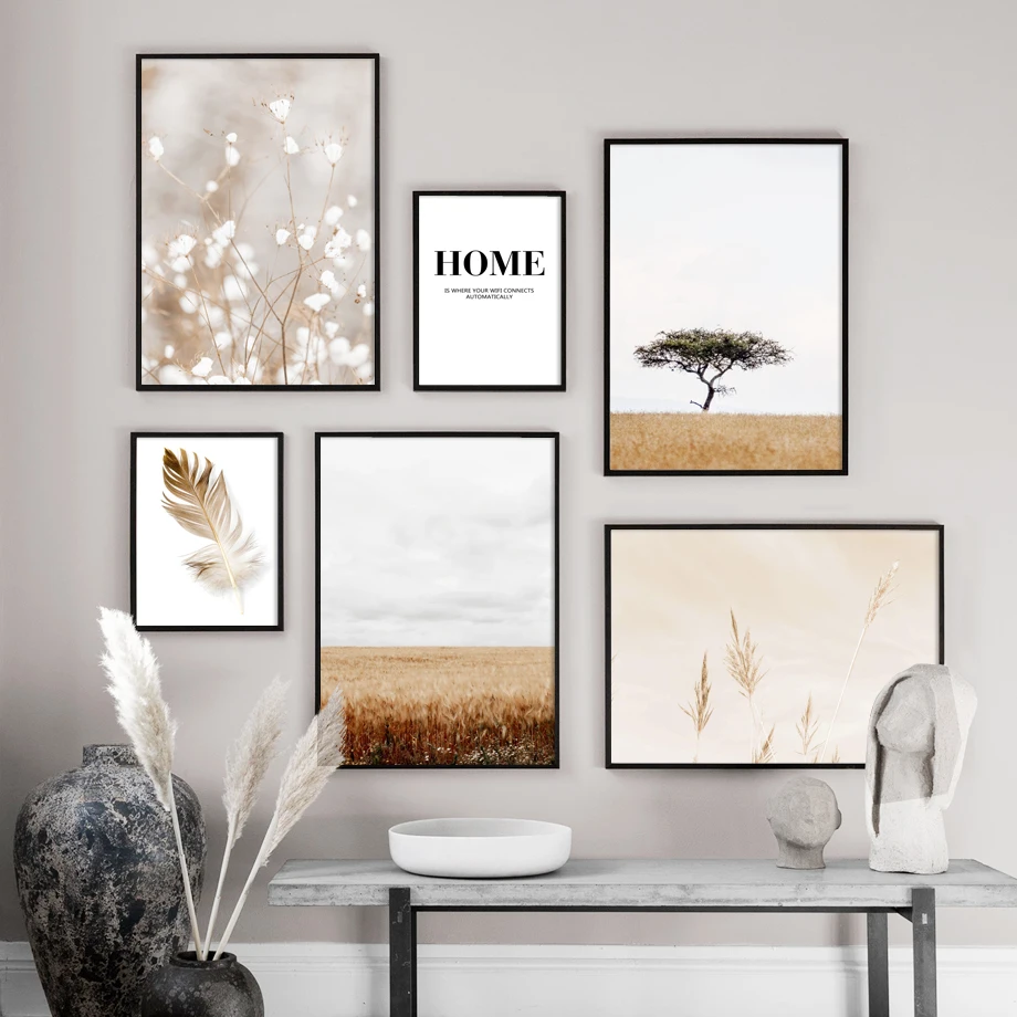 

Nordic Autumn Plant Tree Feather Landscape Canvas Painting Posters and Prints Wall Art Pictures for Living Room Home Decor