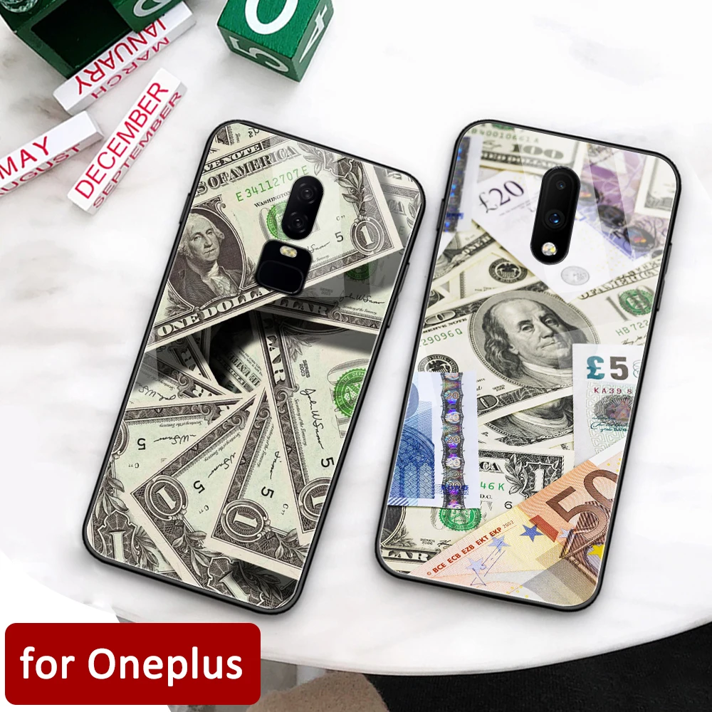 Чехол для Oneplus 7 pro стеклянная задняя крышка чехол с изображением доллара США 6t 1 + 5