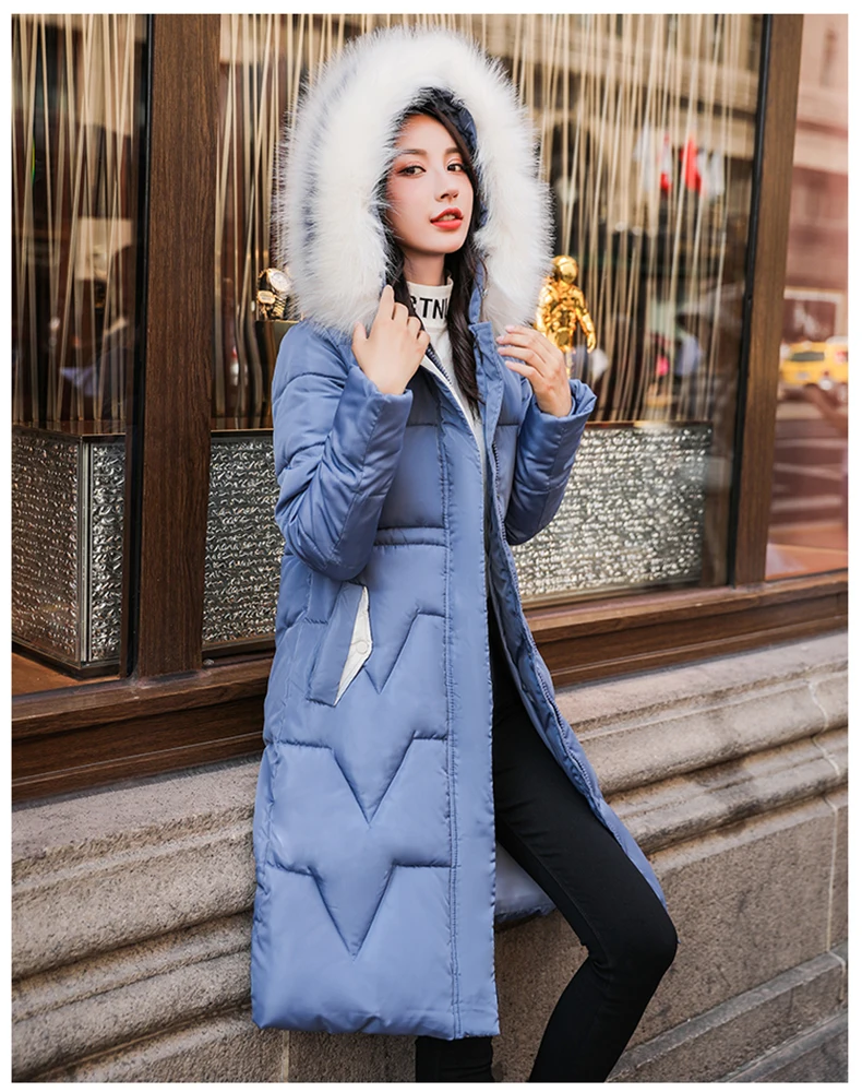 Kpop Женская одежда, женская зимняя парка, длинное черное пальто, модная пуховая хлопковая одежда, теплые хлопковые пальто, популярные женские пальто MK295
