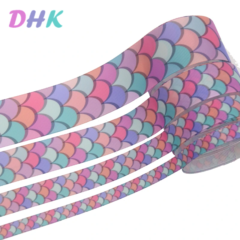 DHK 4 sizes options 5yards fish scales Printed Grosgrain Ribbon Accessory Hairbow Headwear Decoration DIY C1838