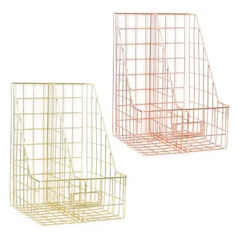 

Nordic Wrought Iron Double Grid File Holder Desk Shelf Magazine Book Storage Rack Organizer