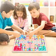 

2 in 1 Double-Faced Wooden Flying Ludo Snake Ladder Game Board Kids Family Toy