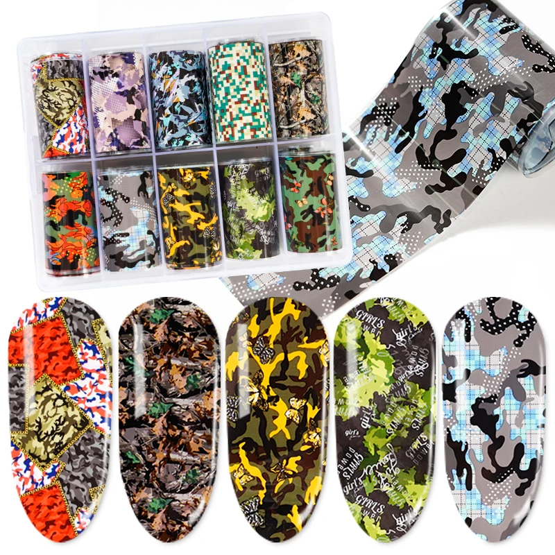 

10 Rolls/box Nail Sticker Transfer Paper Laser Leopard Print Wild Wind Camouflage Small Fresh Fruit Starry Nail Art Decorations