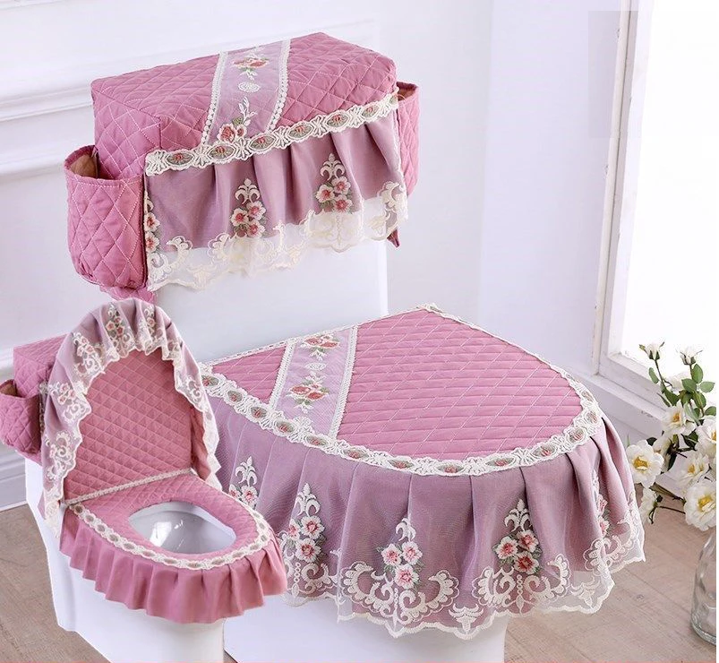 Lace Toilet Seat Cover 3pcs/Set U-shaped Toilet Seat Cushion Bathroom  accessories Water Tank Storage Cover With Toilet Paper Po - AliExpress