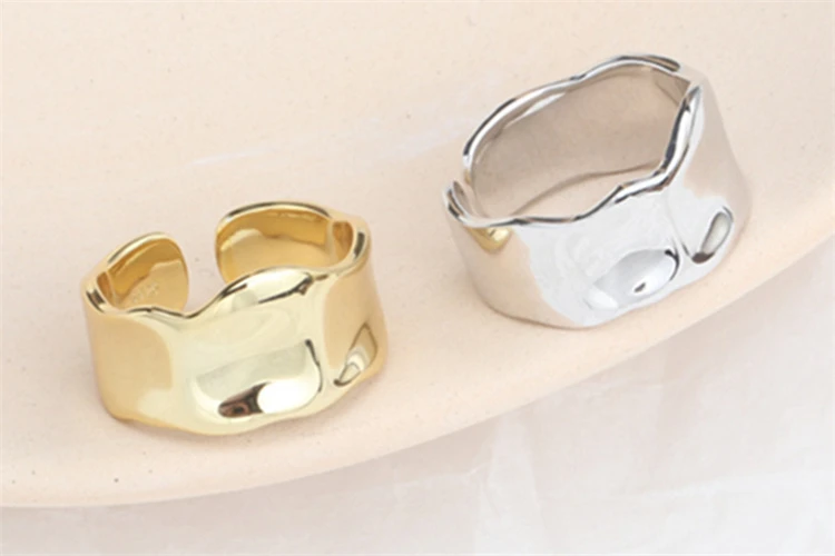 Персонализированные глянцевые Регулируемые кольца для женщин, золотые кольца для девушек, 925, солидный серебристый неправильной формы, большие кольца, крутые подарки, ювелирные изделия