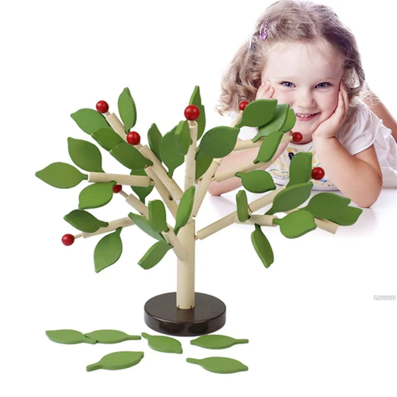 2 цвета DIY Монтессори деревянная сборная игрушка-головоломка зеленые листья строительные рубки собранное дерево детские развивающие день рождения