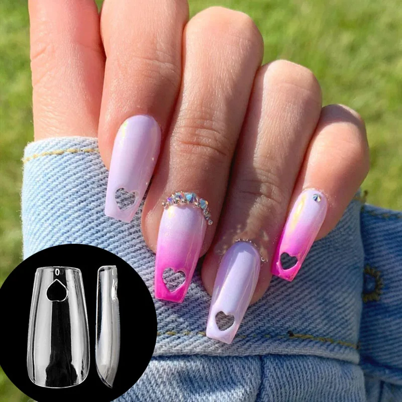 Gel X Nails Extension System Full Cover Coffin Medium Heart Shape Press On False Nail Tips
