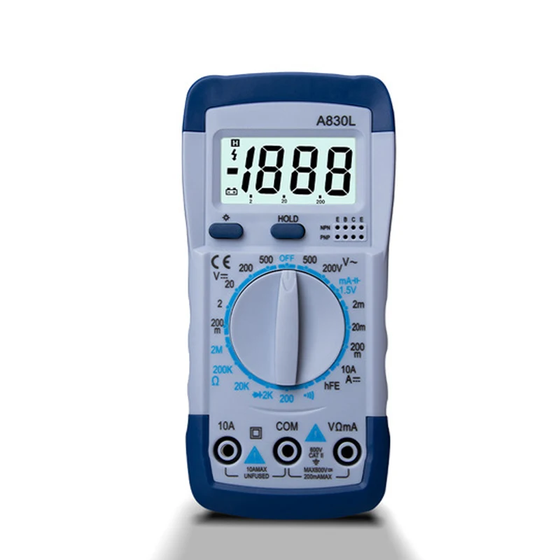 Blue White 1 шт. A830L ЖК-цифровой мультиметр AC DC напряжение диод Freguency мультитестер ток световой дисплей с функцией зуммера - Цвет: Blue White