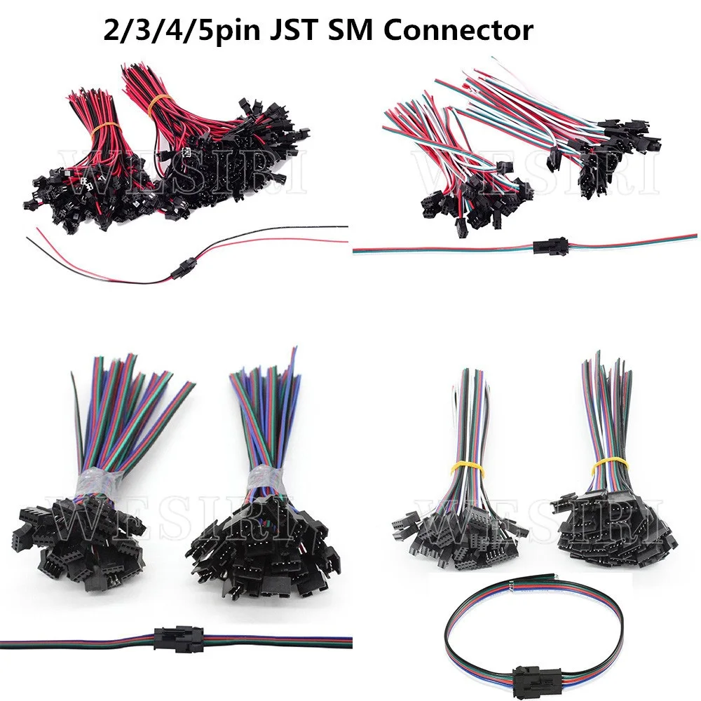 5 100 пар 2pin 3pin 4pin контактный JST SM штекер/гнездо с проводом 15 см для светодиодной