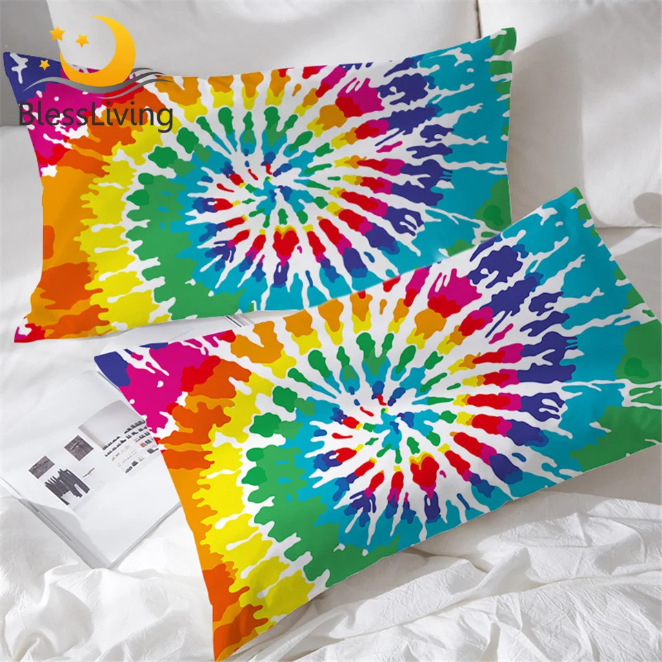 Blessliving Rainbow Tie Dye Pillow Cases Colorful Tye Dye Pillow
