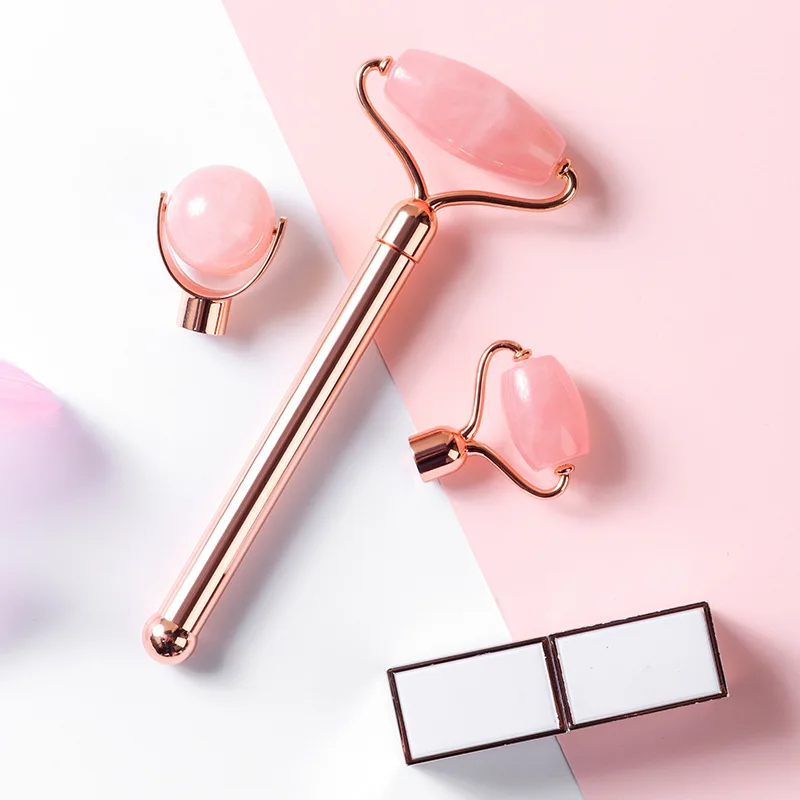 

New 3 In 1 Rose Quartz Massager For Face Lift Roller Massager Facial Skin Care Tools Jade Roller Beauty Slim Face Anti Wrinkle