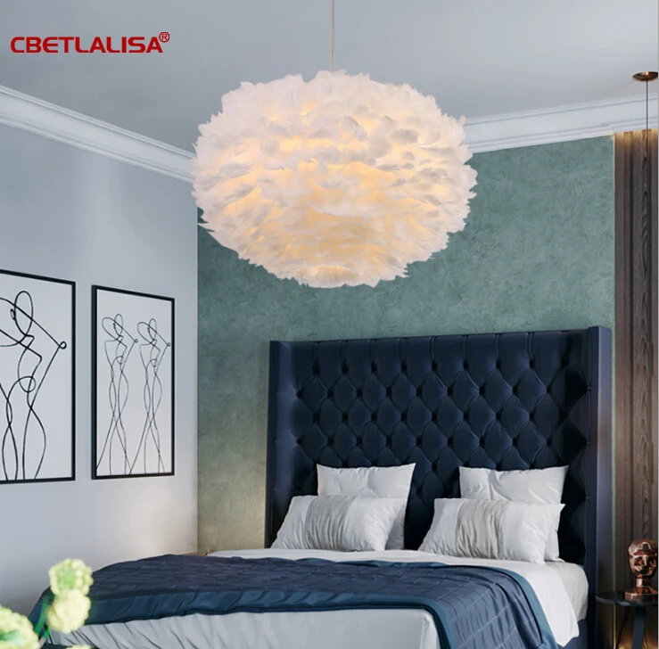 

Pendant Feather Lamp Romantic Dreamlike Feather Droplight Bedroom Living Room Parlor Hanging Lamp E27 warm light