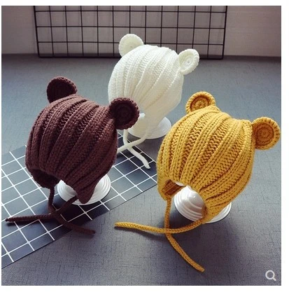 0-3years Baby Hat Autumn Winter Cute Baby Girls Baby Boys Hat Bear Ear Ear Protection Warm Knitted Beanies KF428 custom baby accessories Baby Accessories