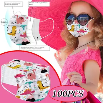 

100PC Cute Animal Children mask Disposable Face Mask 3Layer Mouth Filter Kids Dustproof Protective respirator Cover masks Masker