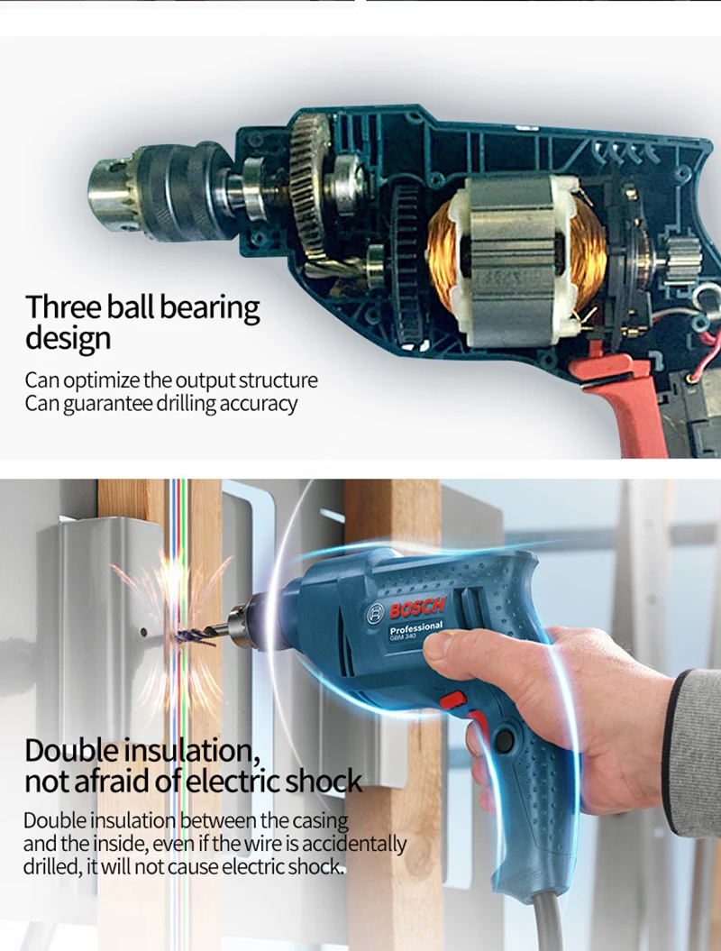 BOSCH GBM340 Электрическая дрель электрическая шуруповерт с фонариком