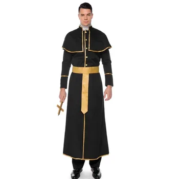 

Men's Priest Cosplay Costume for Stage Performance Black 4pcs Priest Outfit for Halloween Make Up Party Carnival Party
