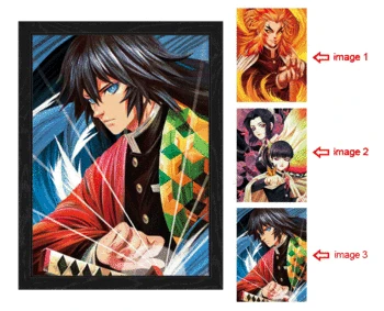 

3D Triple Transition [Tomioka Giyuu/Kochou Shinobu/Rengoku Kyoujurou] Lenticurlar Print Kimetsu No Yaiba Anime Poster Painting