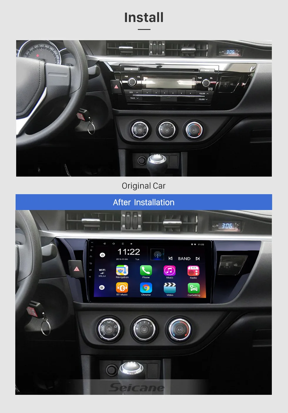 Best Seicane 2Din 10.1" Car GPS Navi HD 4-Core Android 9.0 AutoStereo For Toyota Corolla 2013 2014 2015 Multimedia Player Support DVR 2