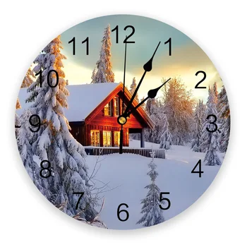 

Circular Wall Clock Christmas Winter Igloo Christmas Tree Wall Clock Home Decor Bedroom Silent Oclock Watch Wall for Living Room