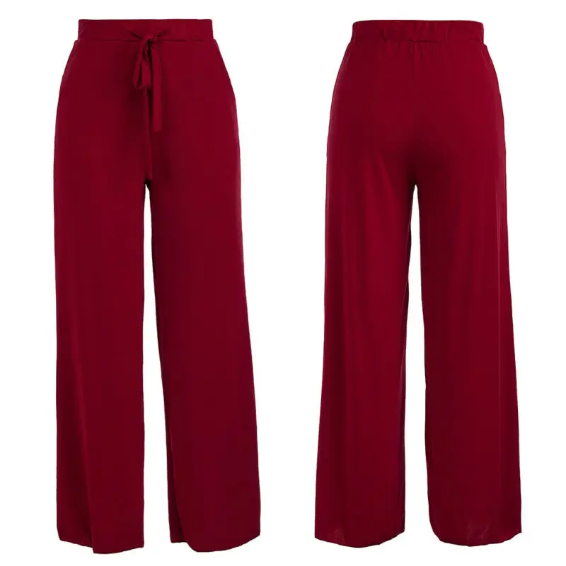 

Goocheer Womens Summer Beach High Waist Lace-up Long Pants Casual Straight Loose Trousers High Street Fashion Solid Long Pants