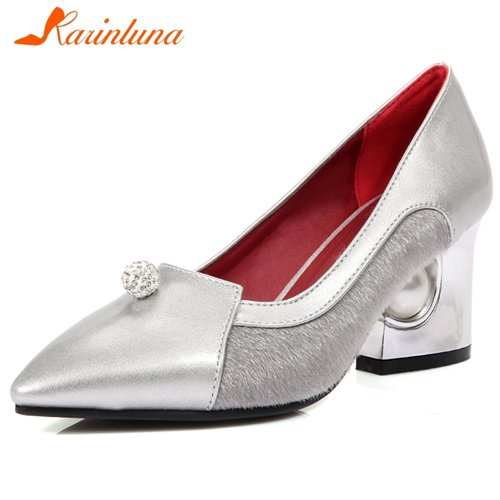 

KARINLUNA Ins Female 2020 Crystal Mixed Color Pumps Pointed Toe Wedding Office Pumps Women Square Heels Shoes Woman