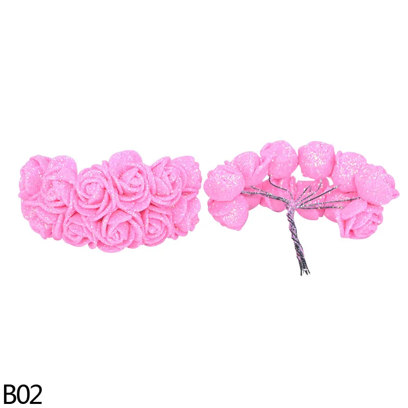 B02 pink rose Мини 2 см искусственный цветок, блестящая Роза, искусственный цветок, сделай сам, венок, ремесло, скрапбукинг, украшение для дома, для свадебной вечеринки, 72 шт - Цвет: B02 pink rose