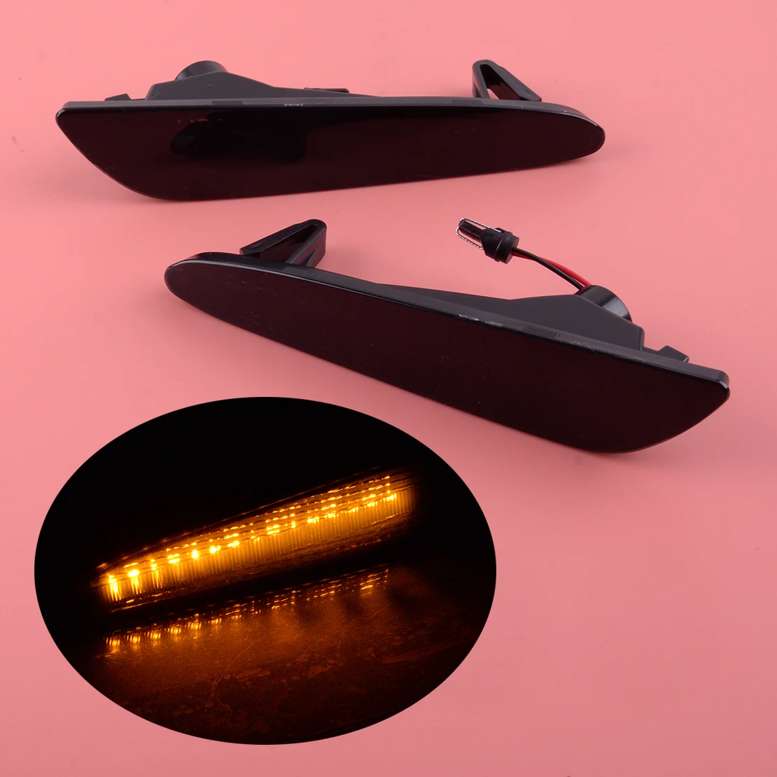 1 Pair 2118200121 2118200221 Black Lens Dynamic LED Side Bumper Turning
