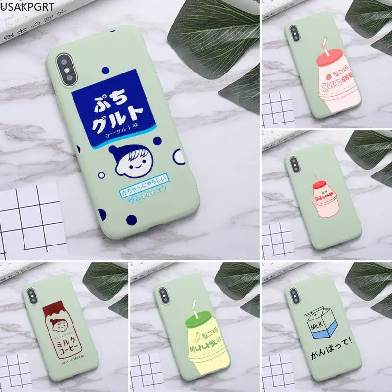 

cute Japanese Korean Milk Bottle Phone Case for iPhone 11 Pro Max X XR XS 8 7 6s Plus Candy green Silicone Cases