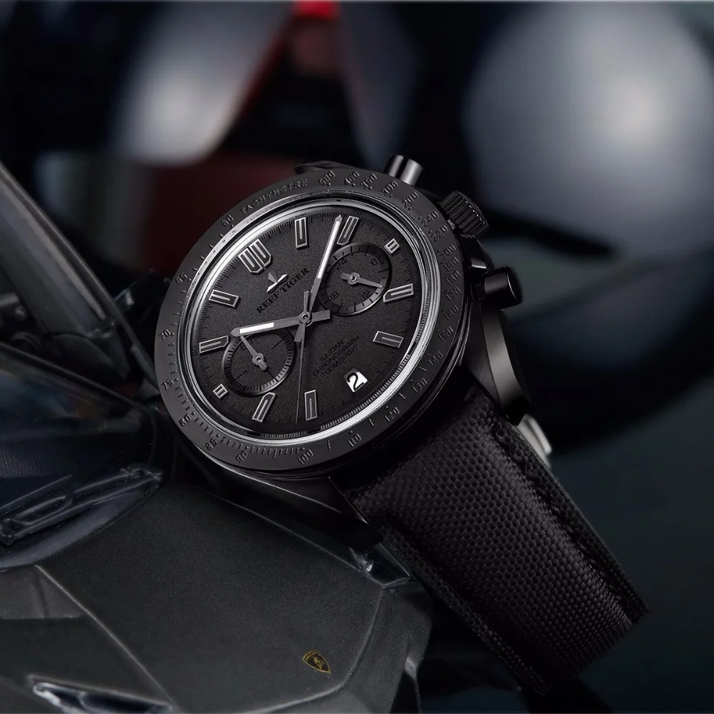 2019 Reef Tiger/RT Mens Designer Chronograph Watch with Date Nylon Strap Luminous Sport Watch Male