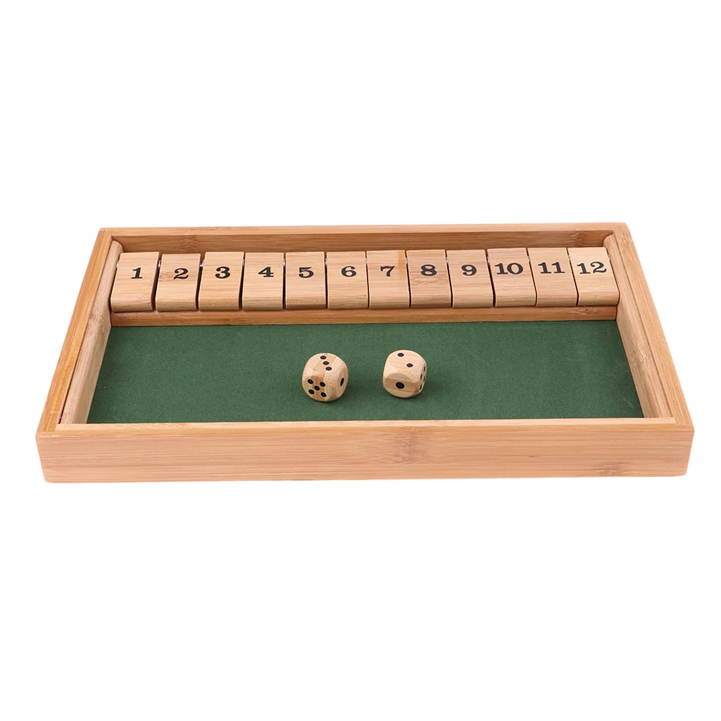 12 Number Shut the Box Board Game 2 Player Wooden Dice for Kids and Adults Family Traditional Games