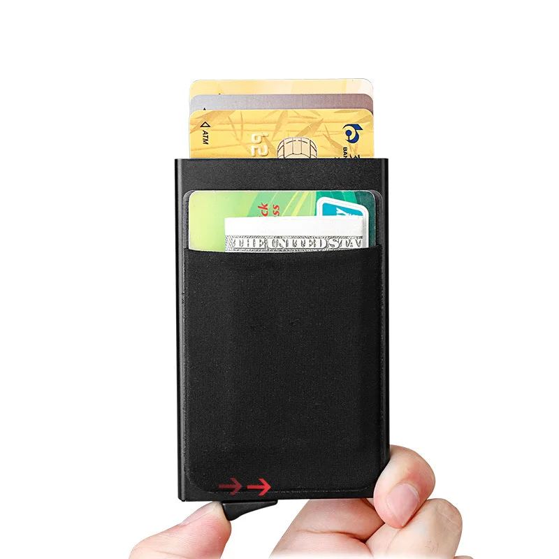 

RFID Blocking Fashion Credit Card Holder Unisex Aluminum Alloy Business ID Card Case Automatic Metal Leather Cardholder Wallet