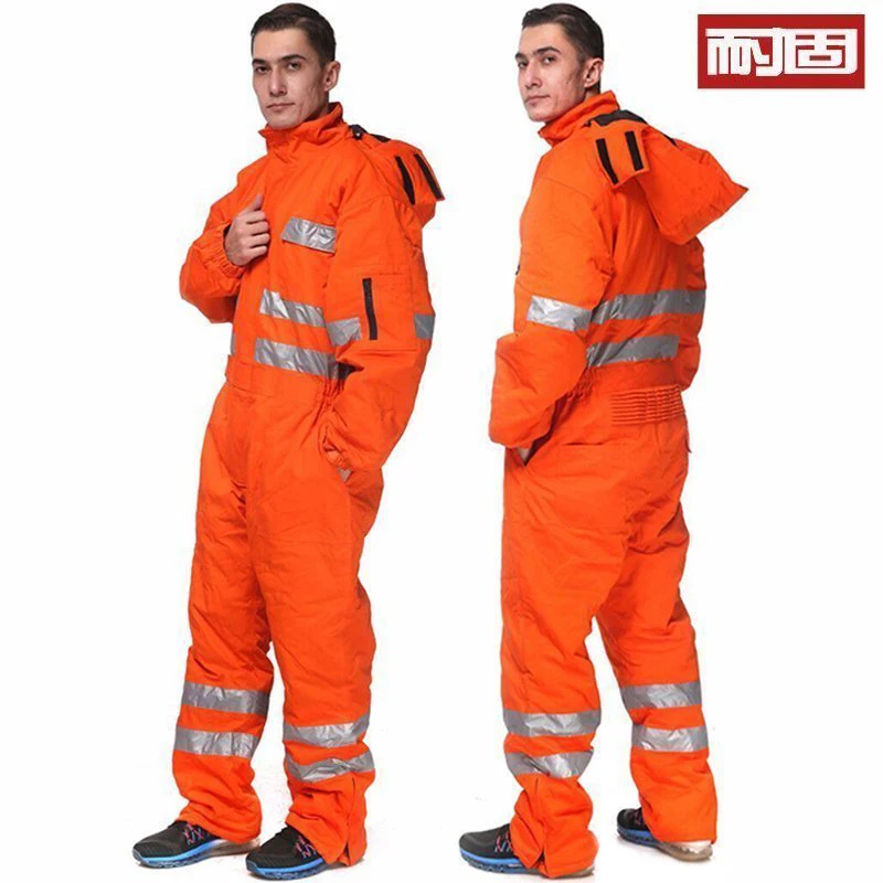Winter Coveralls Men Waterproof Windproof Reflective Cotton Padded Hooded  Coveralls Thicken Thermal Work Uniform Hi Vis Workwear