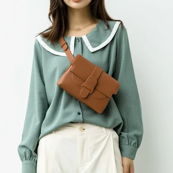 

Niche design bag women 2020 new big buckle one shoulder chain small square bag casual all-match messenger bag