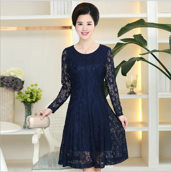 Vestido De Renda Sukienki женское кружевное платье для свадебной вечеринки с круглым вырезом и длинным рукавом Mori Fit платье Tunique Femme XL339