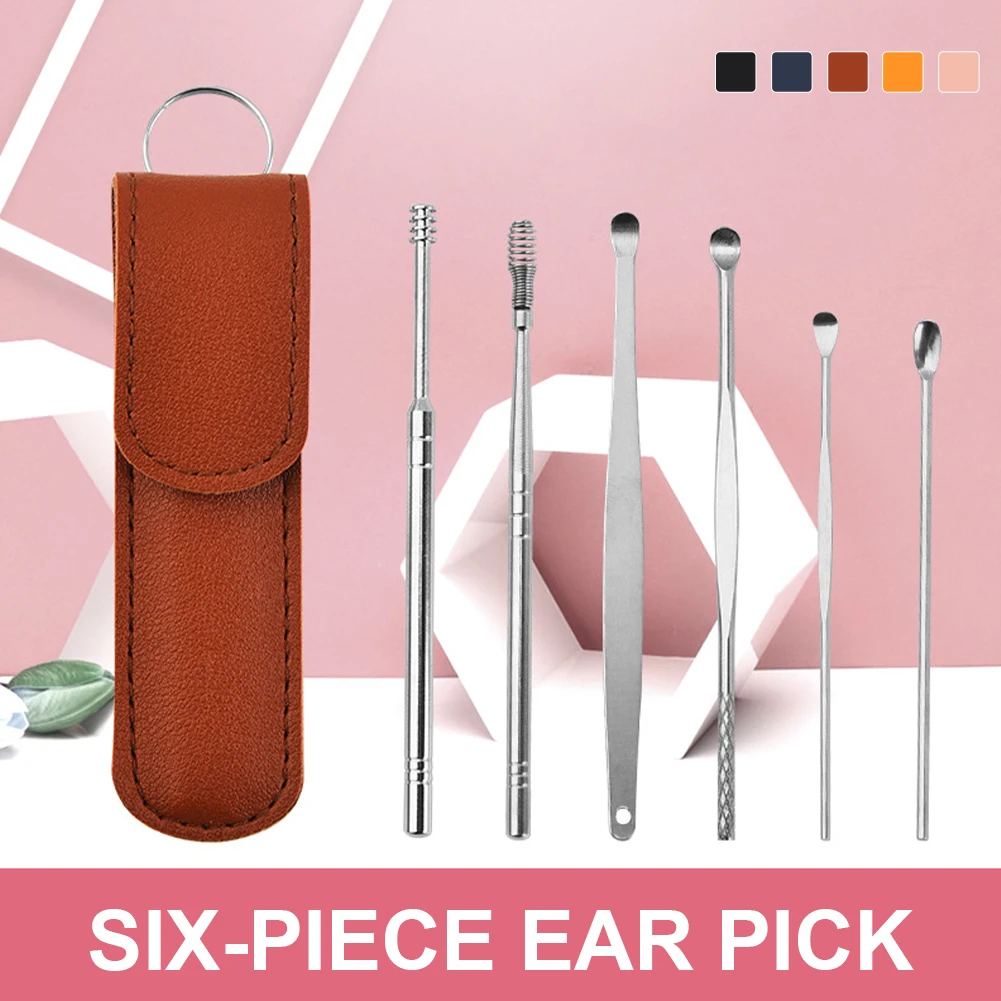 6PCS Ear Cleaner Wax Removal Tool Earpick Sticks Earwax Remover Curette Ear Pick Cleaning Ear Cleanser Spoon Health Care Earpick