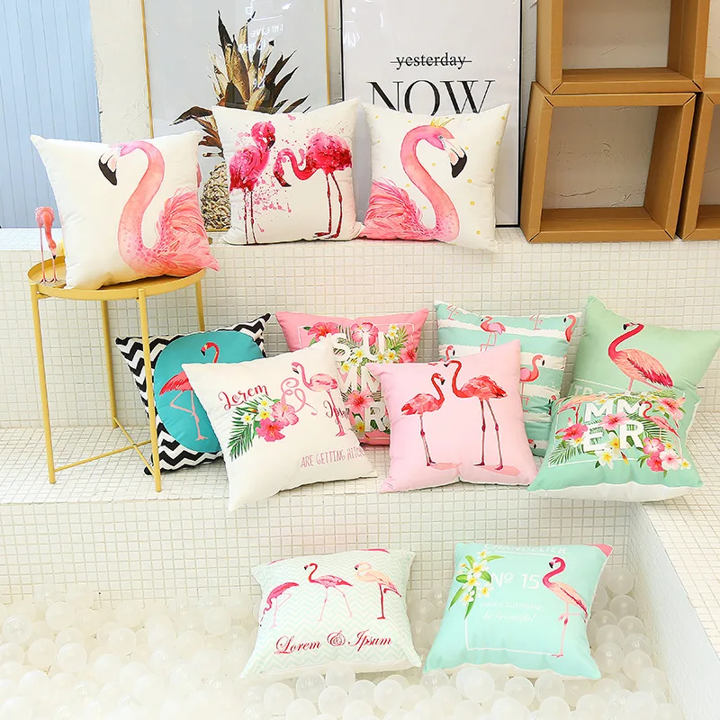 

Romantic Lover Square Ins Home Decor Tropical Flamingo Pattern Decorative Pillows Cushion Cover Polyester Pillow Case Pillowcase