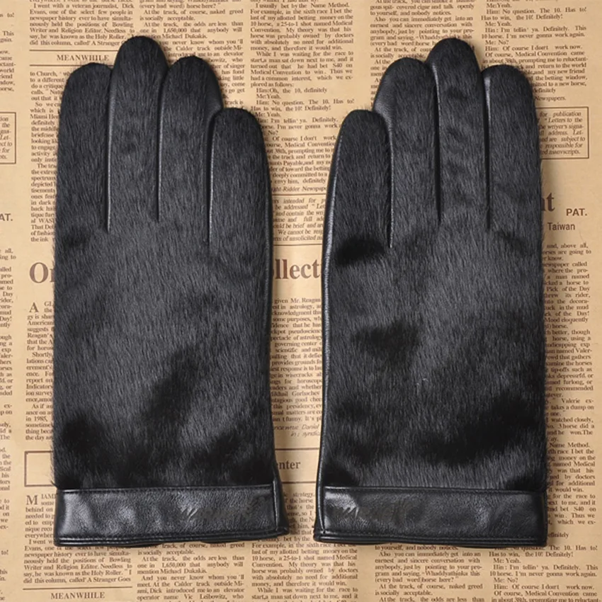Real Leather Gloves Male Business Sheepskin Gloves Autumn Winter Plus Velvet Thicken Warm Faux Fur Leather Man's Gloves M030NC-1