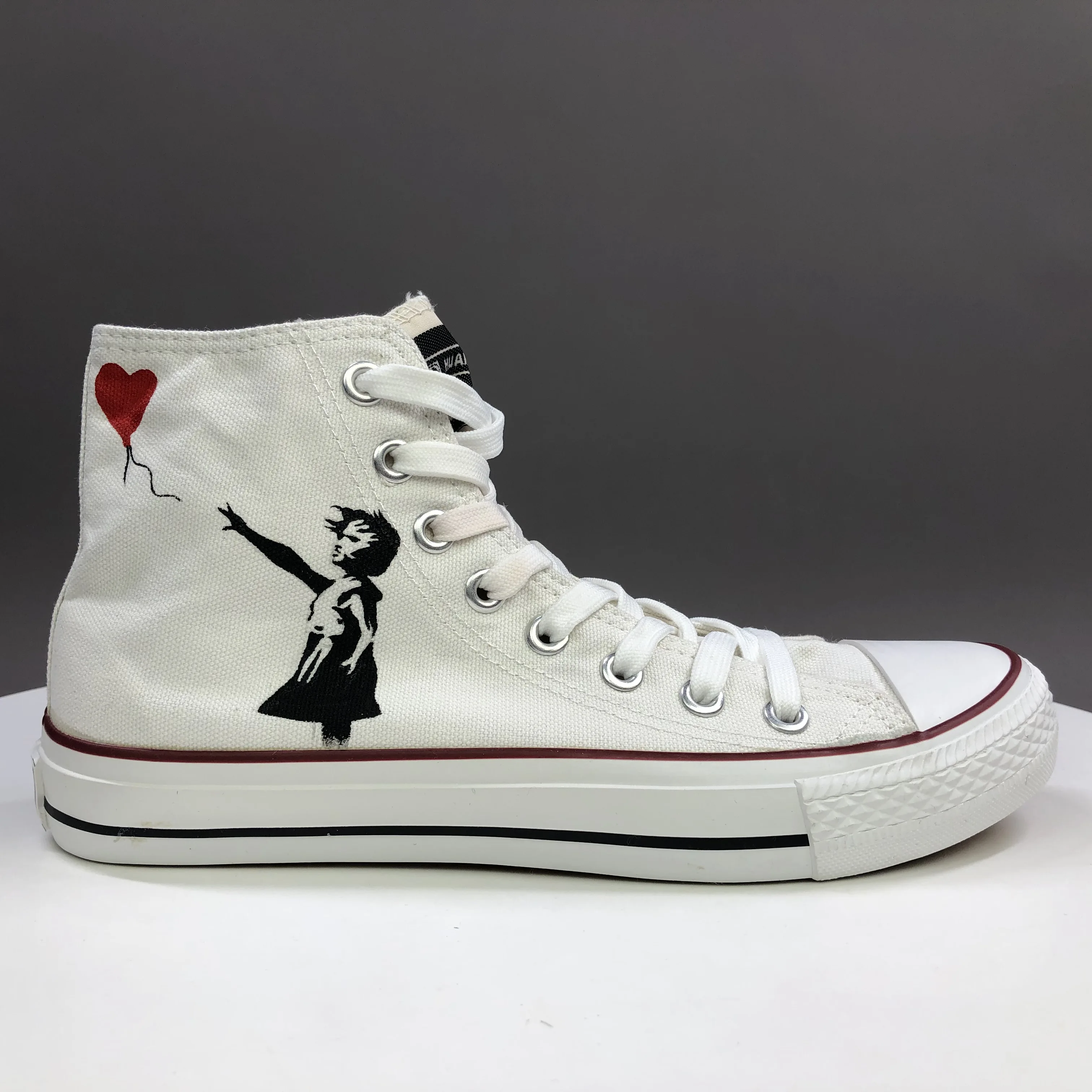 Wen Original White Hand Painted Shoes Design Custom Red Balloon A Little Girl High Canvas Sneakers For Men Women - Skateboarding Shoes - AliExpress