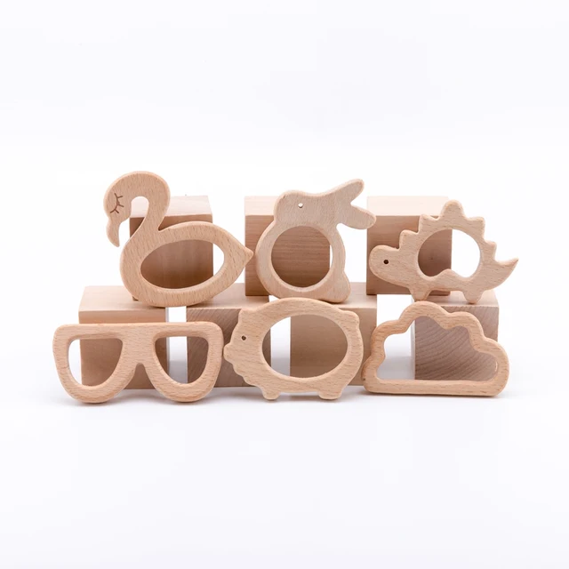 1PC Baby Wooden Teethers Food Grade Toys Wooden Animal Pig Rodent Flamingo Beech Wood Teething  Bracelet Pendant Children Goods 1