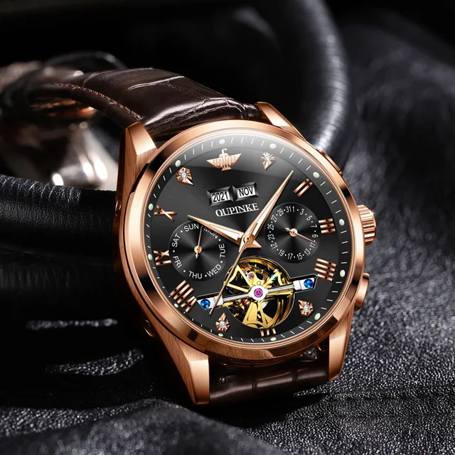 Brand Automatic Mechanical Men Watch Waterproof Skeleton Noctilucent Watch Tourbillon Design Mechanical Men's Belt Watch 4