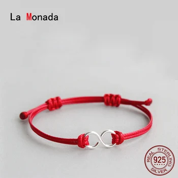 

La Monada 925 Sterling Silver Bead Flower Bell Couple Bracelets Red Line Thread String Rope Jewelry Bracelets For Women Black