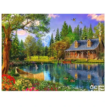 

Full 5D Diy Diamond Painting "village" 3D diamond painting round rhinestones painting lake scenery Diamant Embroidery Landscape
