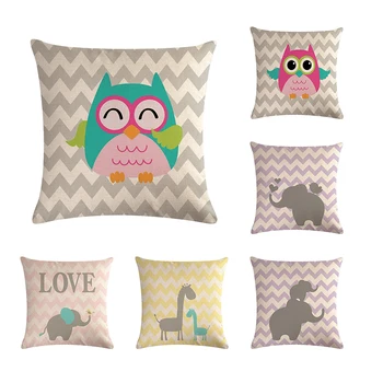 

Cartoon Animal Throw Pillow Cover Owl Elephant Cushion Cover Monkey Home Decor Cotton Linen 45x45cm Bird Crab Pillowcase