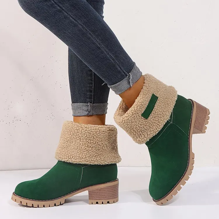 

Large Size Shoes Women's Europe And America British-Style Chunky-Heel plus Cotton Martin Boots Hot Selling