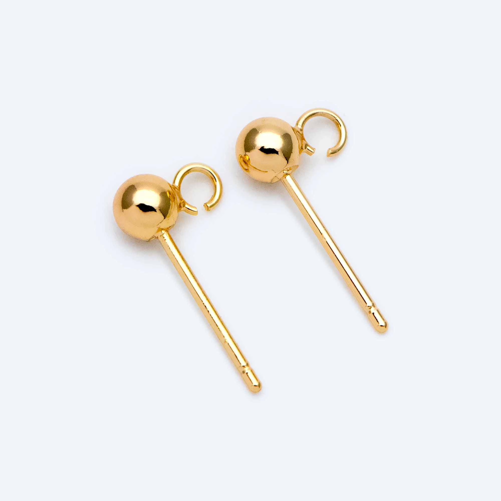 

20pcs Gold/ Rhodium plated Brass Stud Earring, Ball Ear Posts with Open Ring/ Loop, 4mm Ball Size (GB-1512)